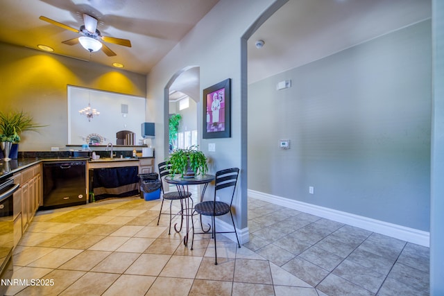 6850 Sharlands Ave Unit Ac2179, Reno, NV 89523 - kitchen featuring dishwasher, arched walkways, ceiling fan, and a sink