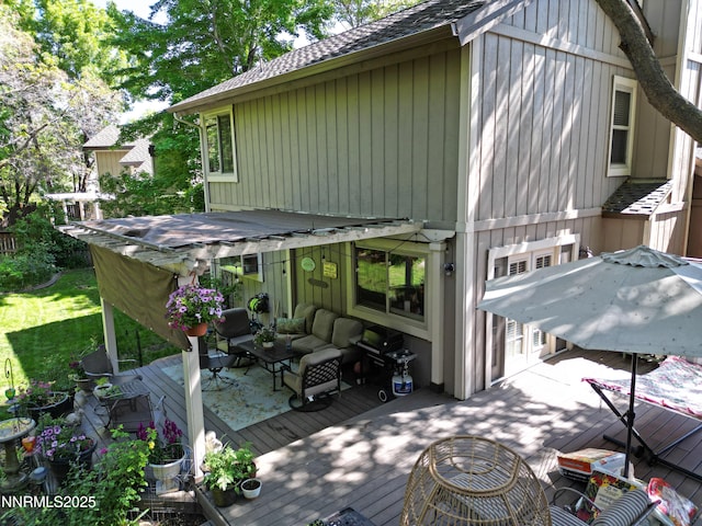 4115 Willowsprings Ct, Reno, NV 89519 - back of house featuring a wooden deck, an outdoor hangout area, and roof with shingles