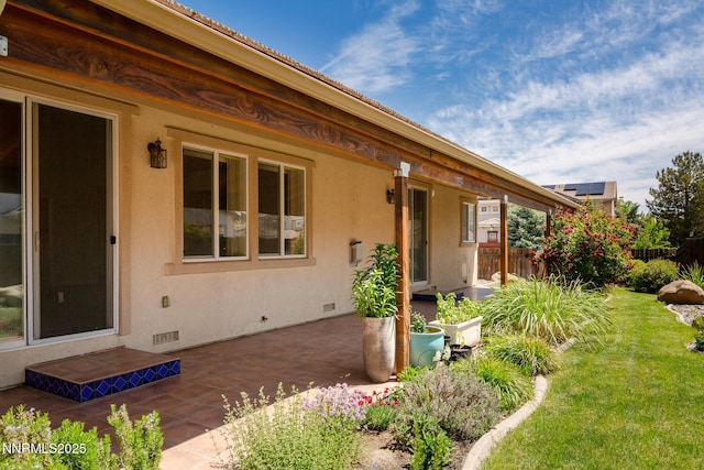 637 Donner Pass Ct, Sparks, NV 89436 - entrance to property with crawl space, a patio area, and stucco siding