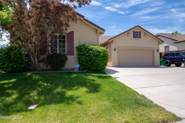 637 Donner Pass Ct, Sparks, NV 89436 - view of front of property with concrete driveway, an attached garage, stucco siding, and a front yard