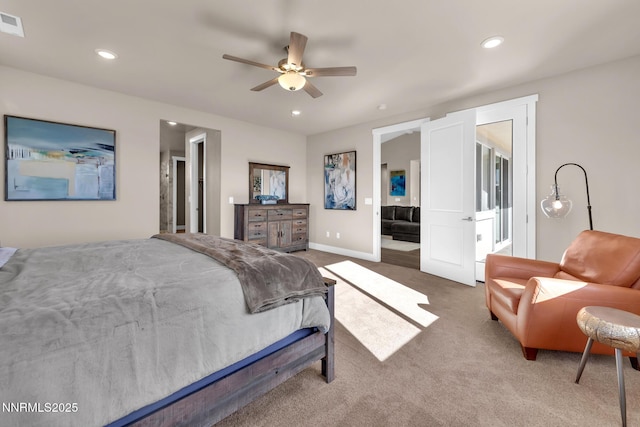 255 Pinto Ranch Ct, Reno, NV 89510 - bedroom featuring carpet flooring, recessed lighting, baseboards, and a ceiling fan