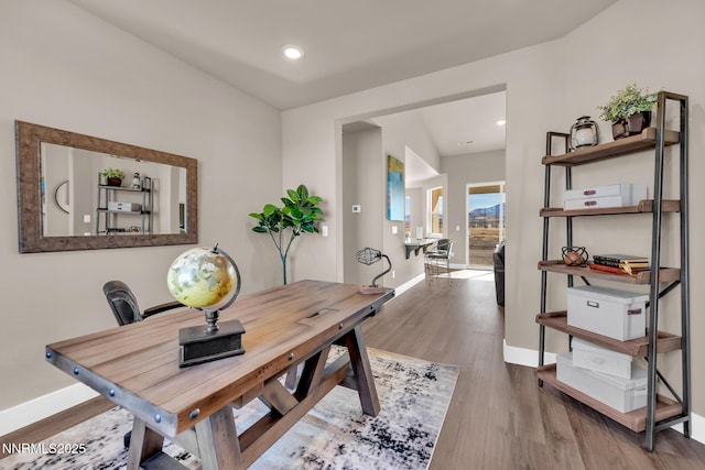 255 Pinto Ranch Ct, Reno, NV 89510 - home office featuring baseboards, wood finished floors, and recessed lighting