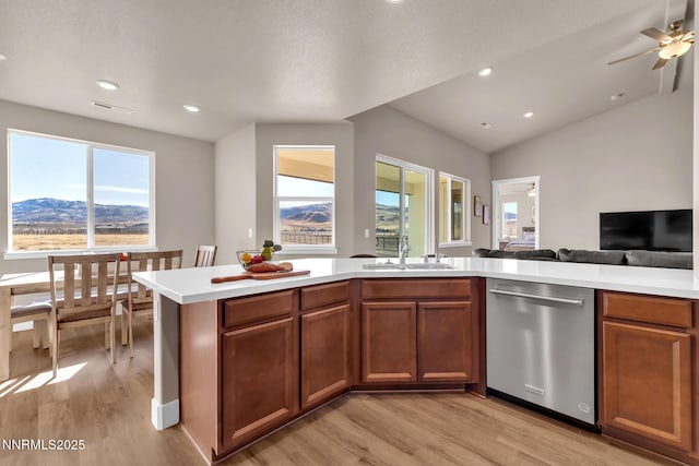 255 Pinto Ranch Ct, Reno, NV 89510 - kitchen featuring dishwasher, a sink, light wood-type flooring, light countertops, and recessed lighting