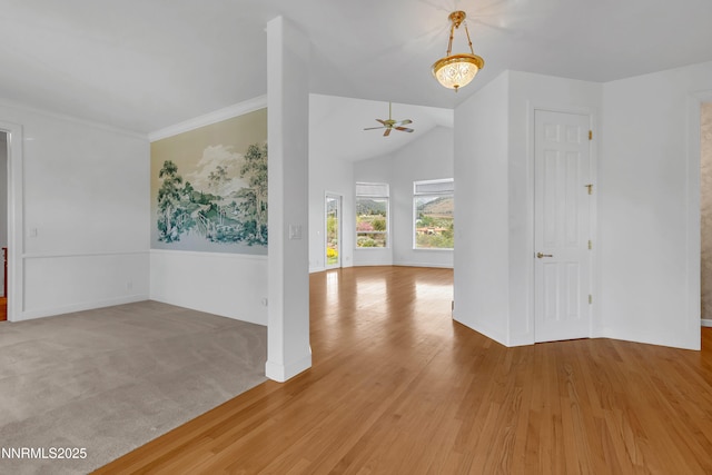 615 Oxbow Ct, Reno, NV 89511 - empty room featuring a ceiling fan, light wood-style flooring, baseboards, and vaulted ceiling