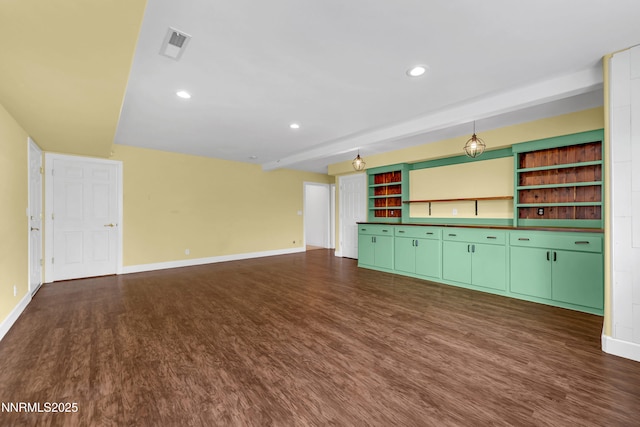 615 Oxbow Ct, Reno, NV 89511 - unfurnished living room featuring dark wood-type flooring, baseboards, recessed lighting, and beamed ceiling