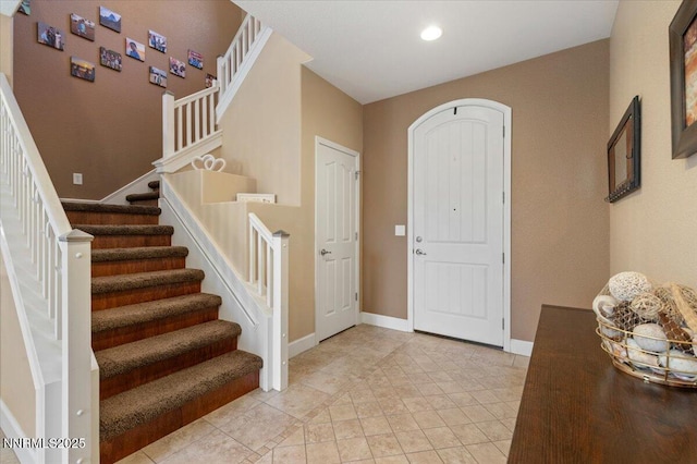 400 Sondrio Ct, Reno, NV 89521 - entryway featuring stairway, baseboards, recessed lighting, and light tile patterned floors
