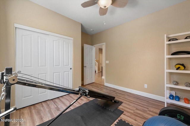 400 Sondrio Ct, Reno, NV 89521 - exercise room with wood finished floors, baseboards, and ceiling fan