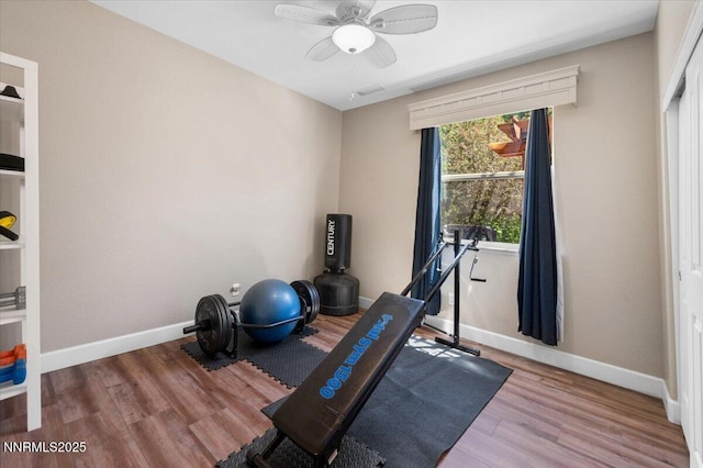 400 Sondrio Ct, Reno, NV 89521 - exercise area with wood finished floors, a ceiling fan, and baseboards