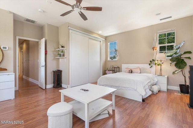 400 Sondrio Ct, Reno, NV 89521 - bedroom featuring light wood-type flooring, a closet, baseboards, and ceiling fan