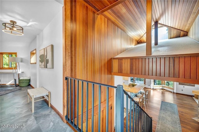 517 Driver Way, Incline Village, NV 89451 - hall featuring lofted ceiling, wood walls, and wooden ceiling