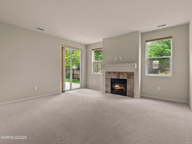1105 Fiore Ct, Minden, NV 89423 - unfurnished living room with baseboards, a fireplace, and carpet