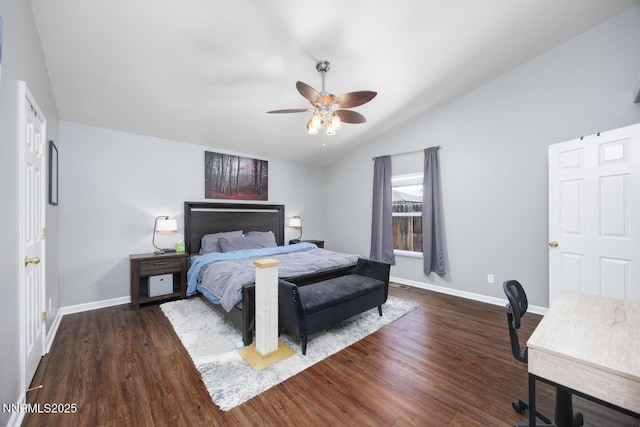 791 Noel Ln, Fallon, NV 89406 - bedroom featuring vaulted ceiling, wood finished floors, baseboards, and ceiling fan