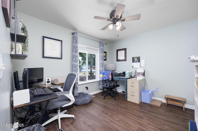 791 Noel Ln, Fallon, NV 89406 - home office featuring wood finished floors, a ceiling fan, and baseboards