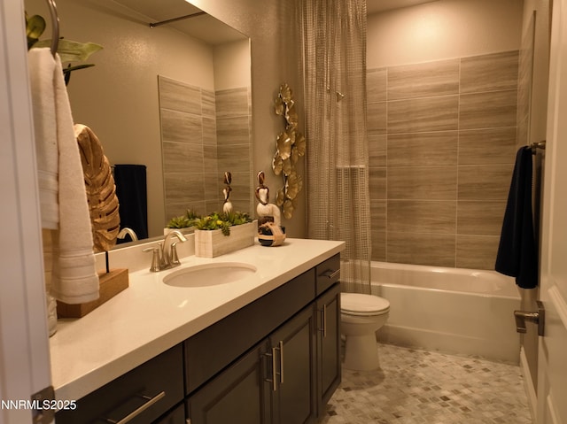 2350 Seaberry Dr, Sparks, NV 89441 - full bathroom featuring vanity, shower / tub combo with curtain, toilet, and tile patterned floors