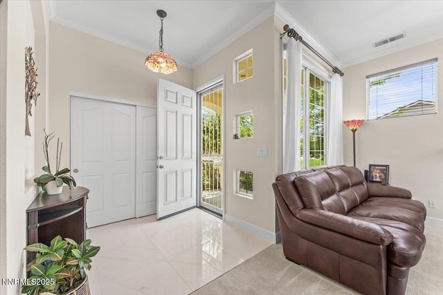 1328 Windridge Dr, Carson City, NV 89706 - foyer with crown molding, baseboards, and light marble finish floors