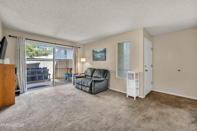 2511 Sycamore Glen Dr Apt 4, Sparks, NV 89434 - carpeted living room featuring a textured ceiling and baseboards