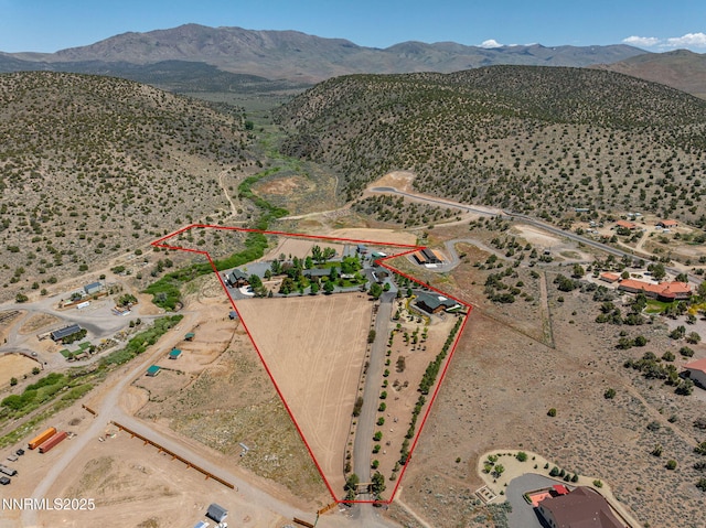 2607 Bowers Rd, Gardnerville, NV 89410 - overview of rural landscape featuring a mountain backdrop, property parcel outlined, and a desert landscape