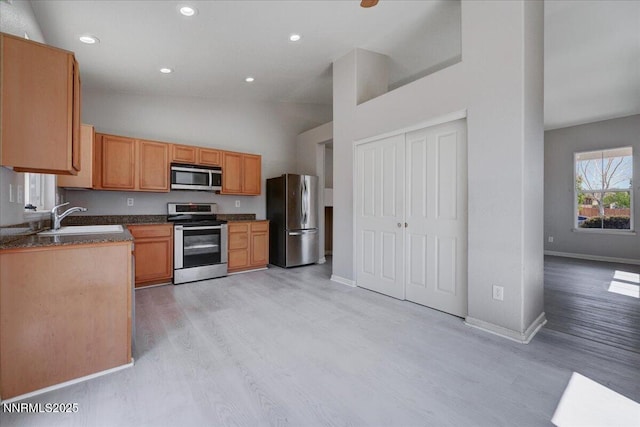 5737 Sonora Pass Dr, Sparks, NV 89436 - kitchen featuring stainless steel appliances, a sink, light wood-style flooring, baseboards, and recessed lighting