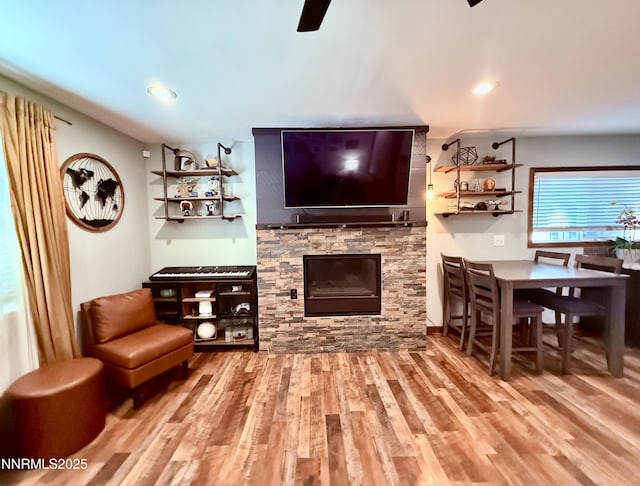 3100 Pine Ln, Carson City, NV 89706 - living room featuring wood finished floors, ceiling fan, and recessed lighting