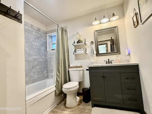 3100 Pine Ln, Carson City, NV 89706 - full bathroom featuring toilet, wood finished floors, shower / bath combination with curtain, and vanity