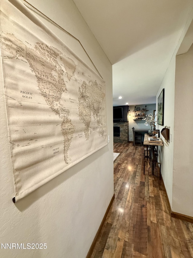 3100 Pine Ln, Carson City, NV 89706 - hallway with dark wood-style flooring, baseboards, and recessed lighting