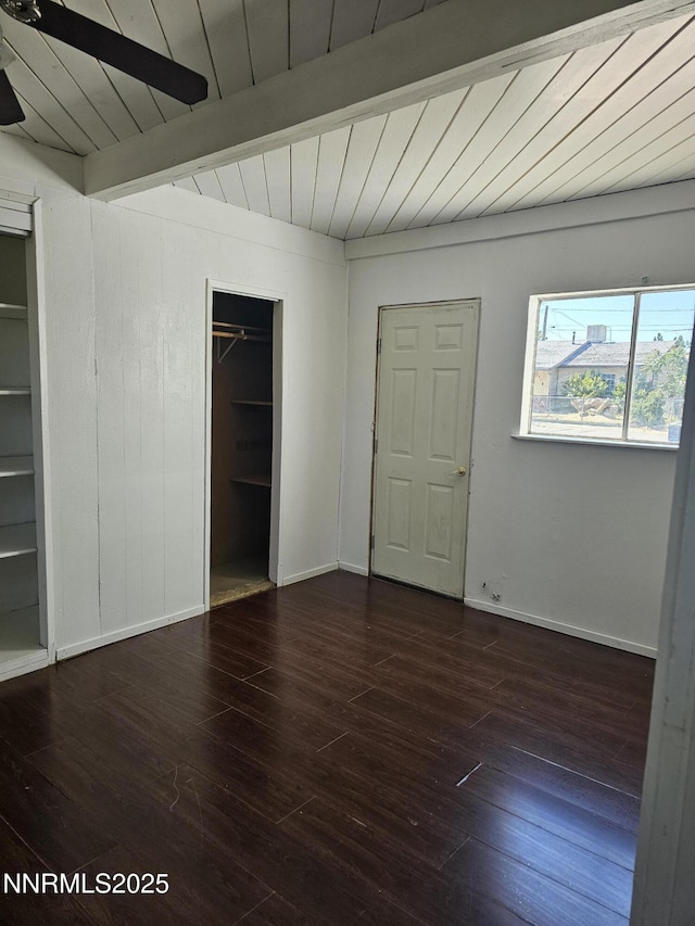 121 English St, Hawthorne, NV 89415 - unfurnished bedroom featuring wood-type flooring, wood ceiling with exposed beams, and baseboards