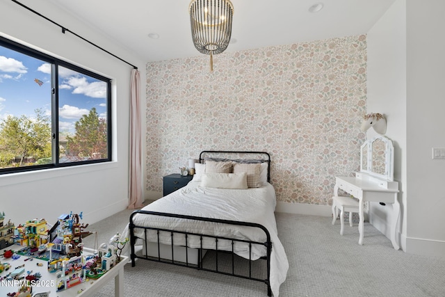 6300 Trailblazer Ct, Reno, NV 89511 - bedroom featuring wallpapered walls, a chandelier, multiple windows, carpet floors, and baseboards