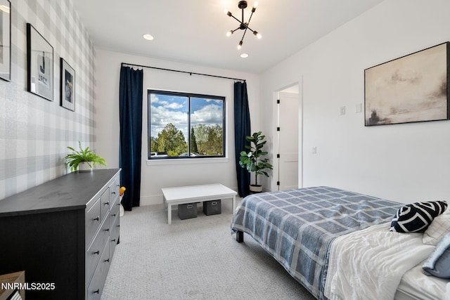 6300 Trailblazer Ct, Reno, NV 89511 - bedroom featuring light carpet, recessed lighting, baseboards, and a chandelier