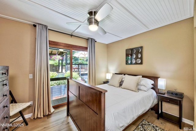 259 Mc Faul Ct, Zephyr Cove, NV 89448 - bedroom with access to exterior, light wood finished floors, and ceiling fan