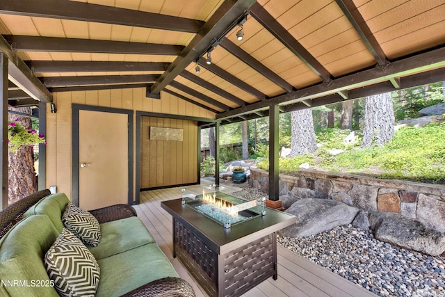 259 Mc Faul Ct, Zephyr Cove, NV 89448 - wooden deck with a fire pit