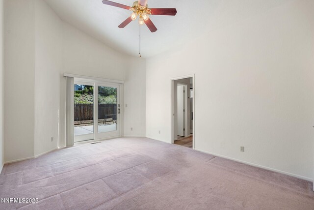 6649 Valley Wood Dr, Reno, NV 89523 - unfurnished room with carpet flooring, ceiling fan, a towering ceiling, and baseboards