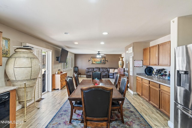 7991 Mariner Cove Dr, Reno, NV 89506 - dining space featuring light wood-style flooring, recessed lighting, and ceiling fan