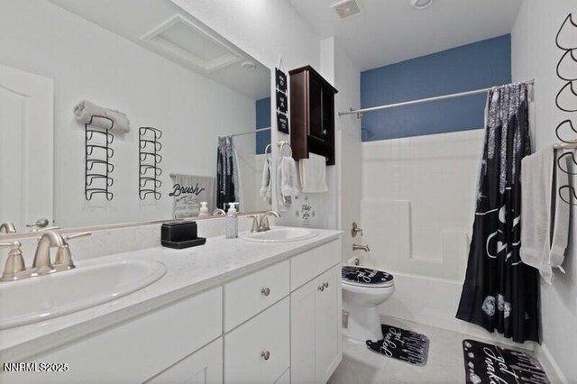 6127 Red Stable Rd, Sparks, NV 89436 - bathroom with double vanity, toilet, shower / tub combo, and tile patterned flooring
