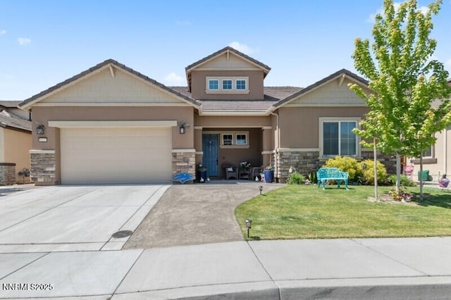 6127 Red Stable Rd, Sparks, NV 89436 - craftsman-style home featuring stone siding, concrete driveway, a front yard, and an attached garage