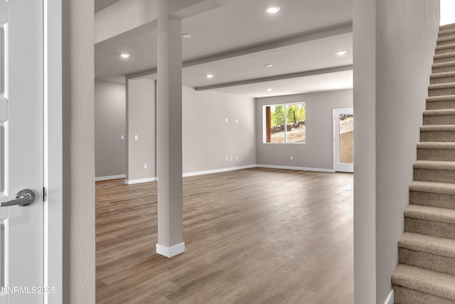 1466 Copper Point Cir, Reno, NV 89519 - below grade area with stairway, wood finished floors, recessed lighting, and baseboards