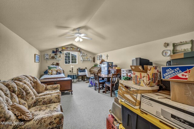 2866 La Cresta Cir, Minden, NV 89423 - carpeted office featuring lofted ceiling, a ceiling fan, and a textured ceiling