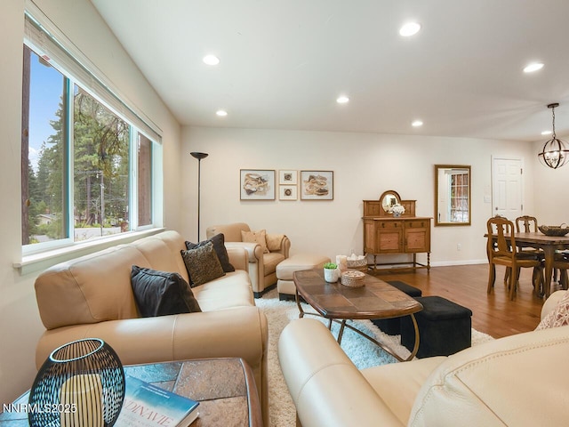 119 Pine Cone Rd, Incline Village, NV 89451 - living area featuring recessed lighting, wood finished floors, baseboards, and a chandelier