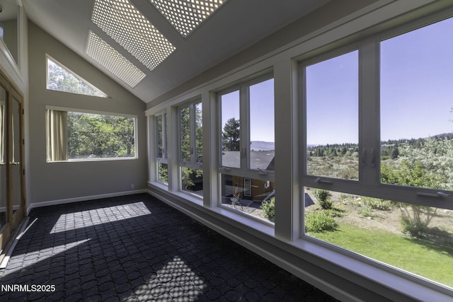 16360 Jefte Ct, Reno, NV 89511 - unfurnished sunroom featuring carpet flooring, lofted ceiling, and a mountain view