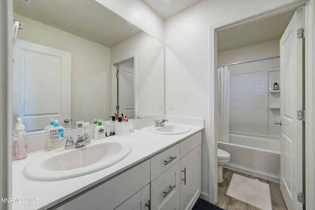 2040 Painted Sky Way, Sun Valley, NV 89433 - bathroom with double vanity, toilet, and shower / bathtub combination with curtain