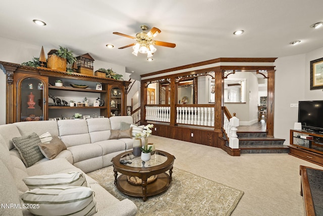 30 Francovich Ct, Reno, NV 89519 - carpeted living area with ceiling fan, stairway, and recessed lighting