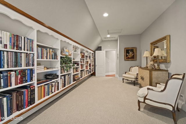 30 Francovich Ct, Reno, NV 89519 - living area with attic access, carpet, lofted ceiling, recessed lighting, and baseboards