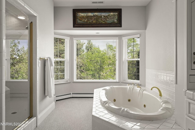 30 Francovich Ct, Reno, NV 89519 - bathroom featuring a shower stall, a whirlpool tub, and baseboard heating