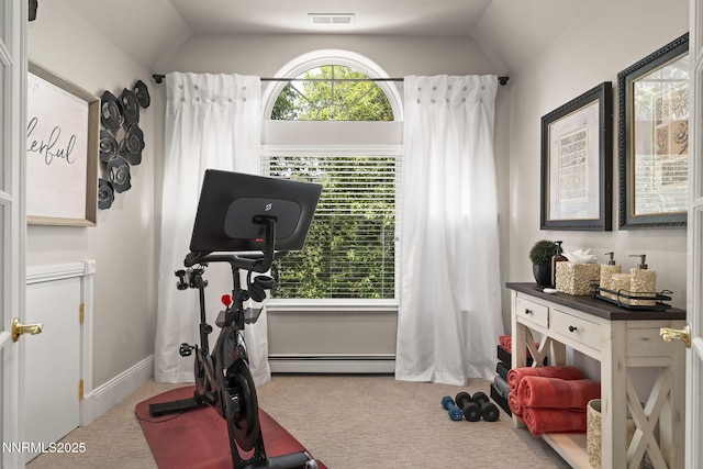 30 Francovich Ct, Reno, NV 89519 - workout room featuring carpet floors, lofted ceiling, and a baseboard heating unit