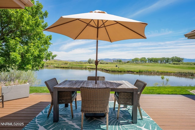 2473 Genoa Aspen Dr, Genoa, NV 89411 - dock featuring a deck with water view and outdoor dining space