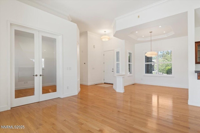 2728 Spirit Rock Trl, Reno, NV 89511 - empty room with french doors, light wood-style flooring, baseboards, ornamental molding, and recessed lighting