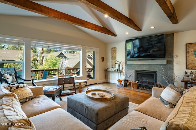 625 Freel Dr, Zephyr Cove, NV 89448 - living room featuring recessed lighting, a large fireplace, and wood finished floors