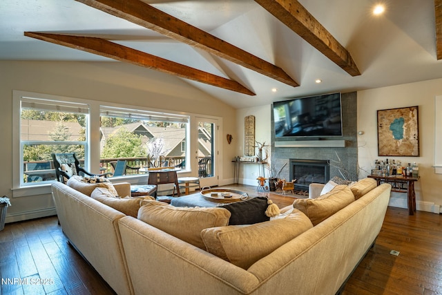 625 Freel Dr, Zephyr Cove, NV 89448 - living room featuring a fireplace, recessed lighting, dark wood finished floors, and baseboard heating