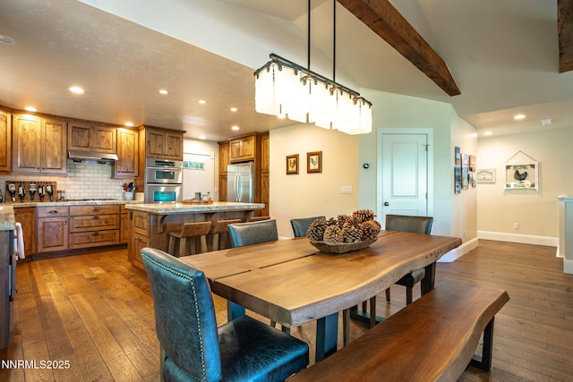625 Freel Dr, Zephyr Cove, NV 89448 - dining room with recessed lighting, hardwood / wood-style floors, and beam ceiling