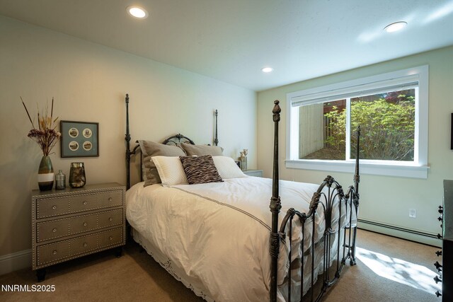 625 Freel Dr, Zephyr Cove, NV 89448 - carpeted bedroom featuring a baseboard heating unit and recessed lighting