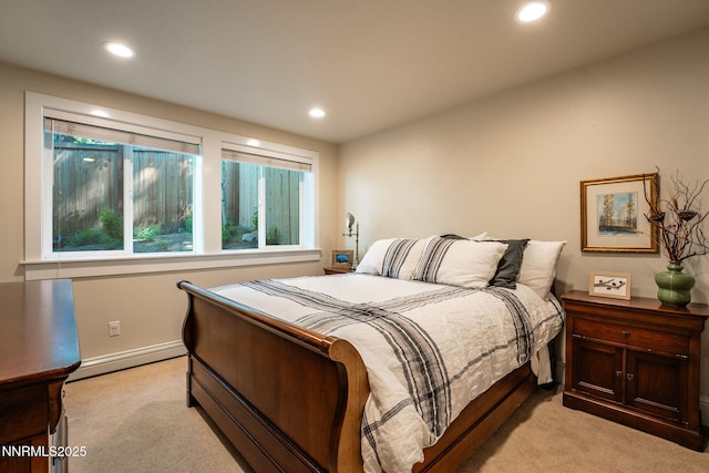 625 Freel Dr, Zephyr Cove, NV 89448 - bedroom featuring a baseboard heating unit, light colored carpet, and recessed lighting